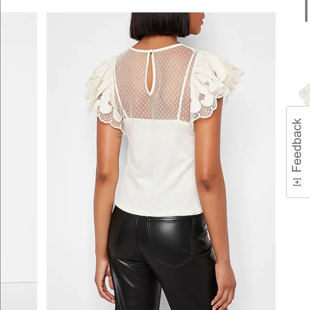 Sheer Lace Short Ruffle Sleeve Top - Express - Picture 3 of 4